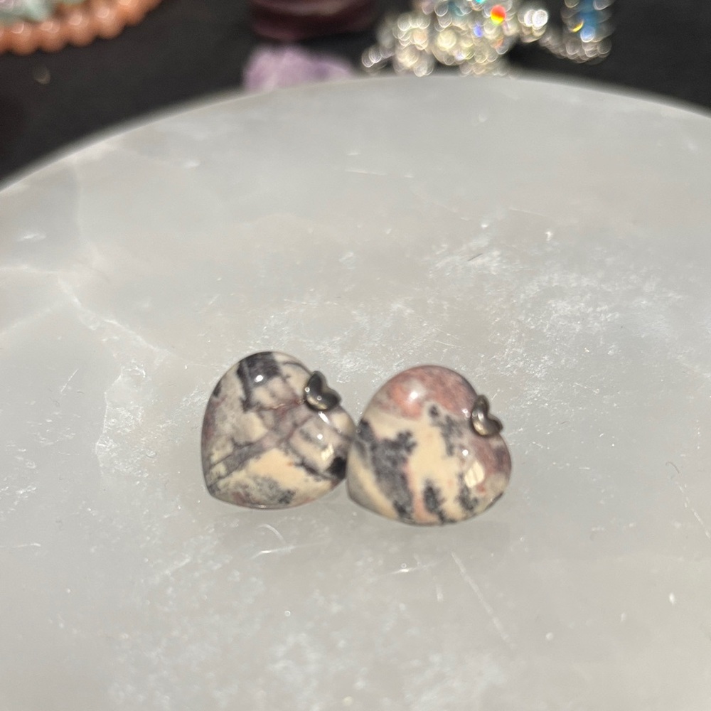 Mexican Jasper Heart-Shaped Stone Earrings